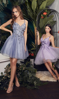 Metallic-Lace Short A-Line Homecoming Dress 9245