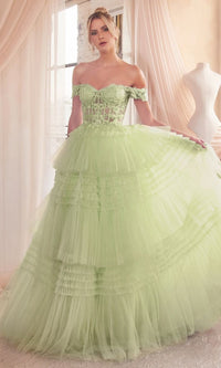 Lace-Bodice Long Ruffled Prom Ball Gown 9315