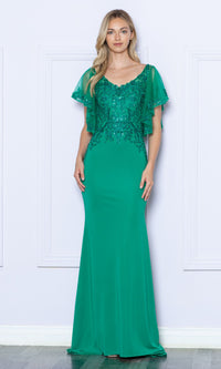 Flutter-Sleeve Embellished Long Formal Dress 9318