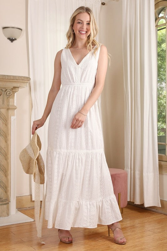 Tea-Length White Cotton Maxi Dress