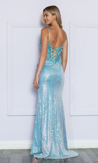 Sheer-Corset Long Sequin Prom Dress 9340