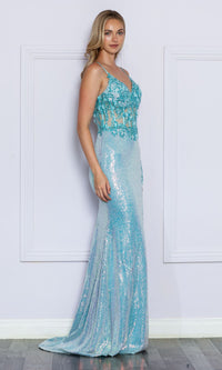 Sheer-Corset Long Sequin Prom Dress 9340