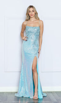 Sequin-Embroidered Backless Long Prom Dress 9344