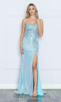 Sequin-Embroidered Backless Long Prom Dress 9344