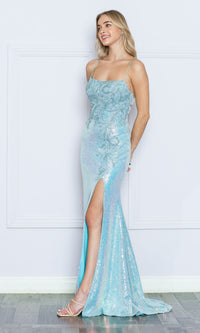 Sequin-Embroidered Backless Long Prom Dress 9344