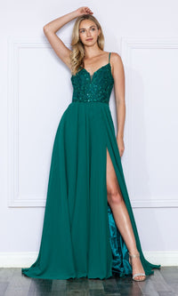 Sequin-Bodice Long A-Line Prom Dress 9368