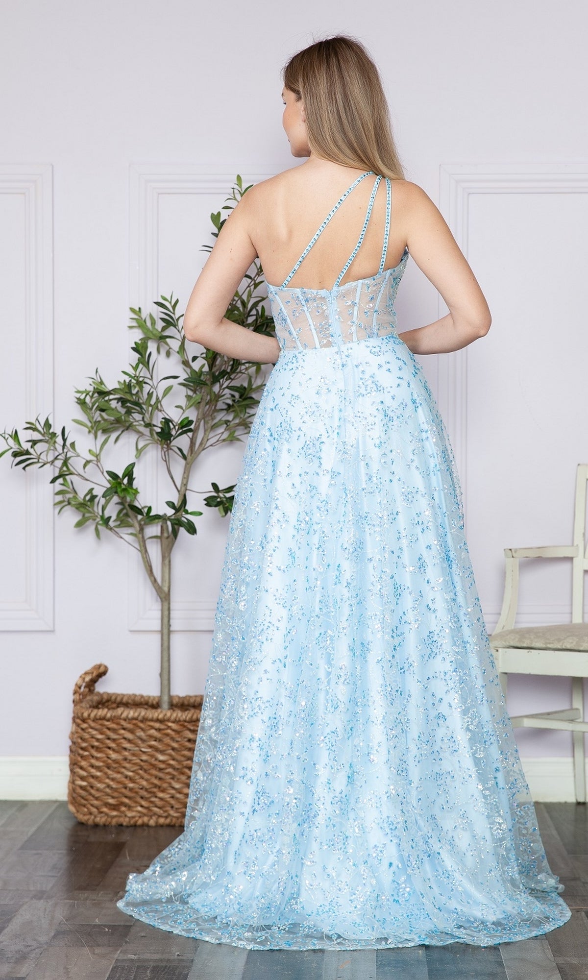 One-Shoulder Embroidered Long Prom Dress 9372