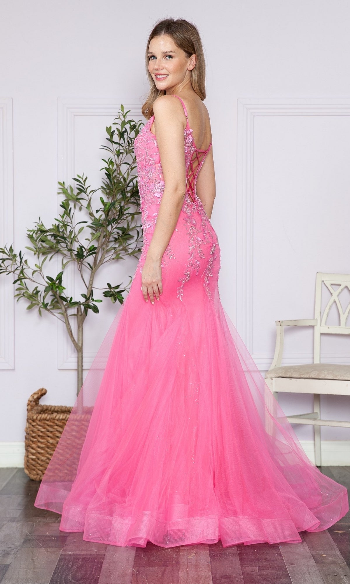 Sheer-Corset-Bodice Long Mermaid Prom Dress 9374