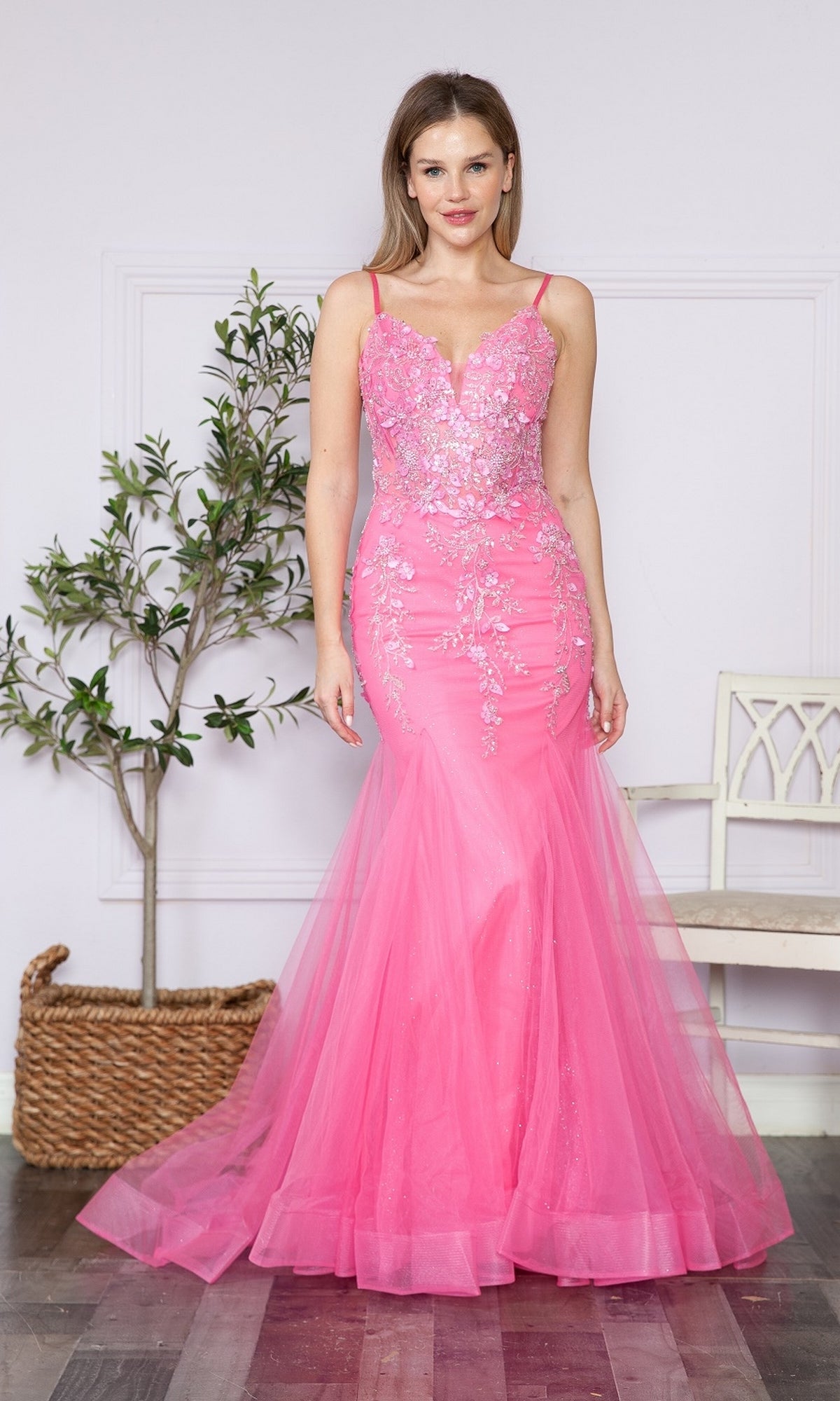 Sheer-Corset-Bodice Long Mermaid Prom Dress 9374