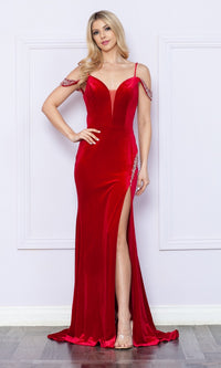 Off-the-Shoulder Long Velvet Prom Dress 9378