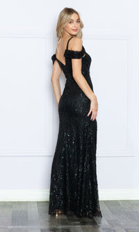 Long Black Sequin Cold-Shoulder Prom Dress 9384