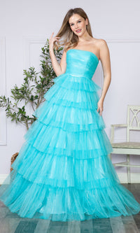 Strapless Long Tiered Glitter Prom Ball Gown 9386