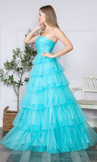 Strapless Long Tiered Glitter Prom Ball Gown 9386