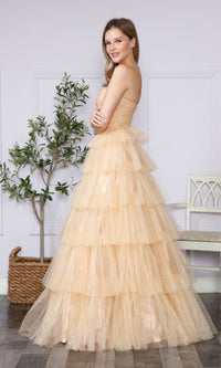 Strapless Long Tiered Glitter Prom Ball Gown 9386