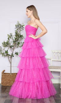 Strapless Long Tiered Glitter Prom Ball Gown 9386