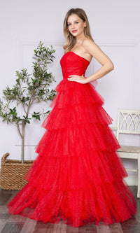 Strapless Long Tiered Glitter Prom Ball Gown 9386