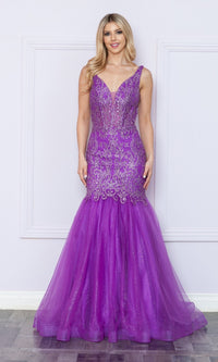 Low V-Neck Long Glitter Mermaid Prom Dress 9388