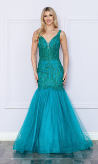 Low V-Neck Long Glitter Mermaid Prom Dress 9388