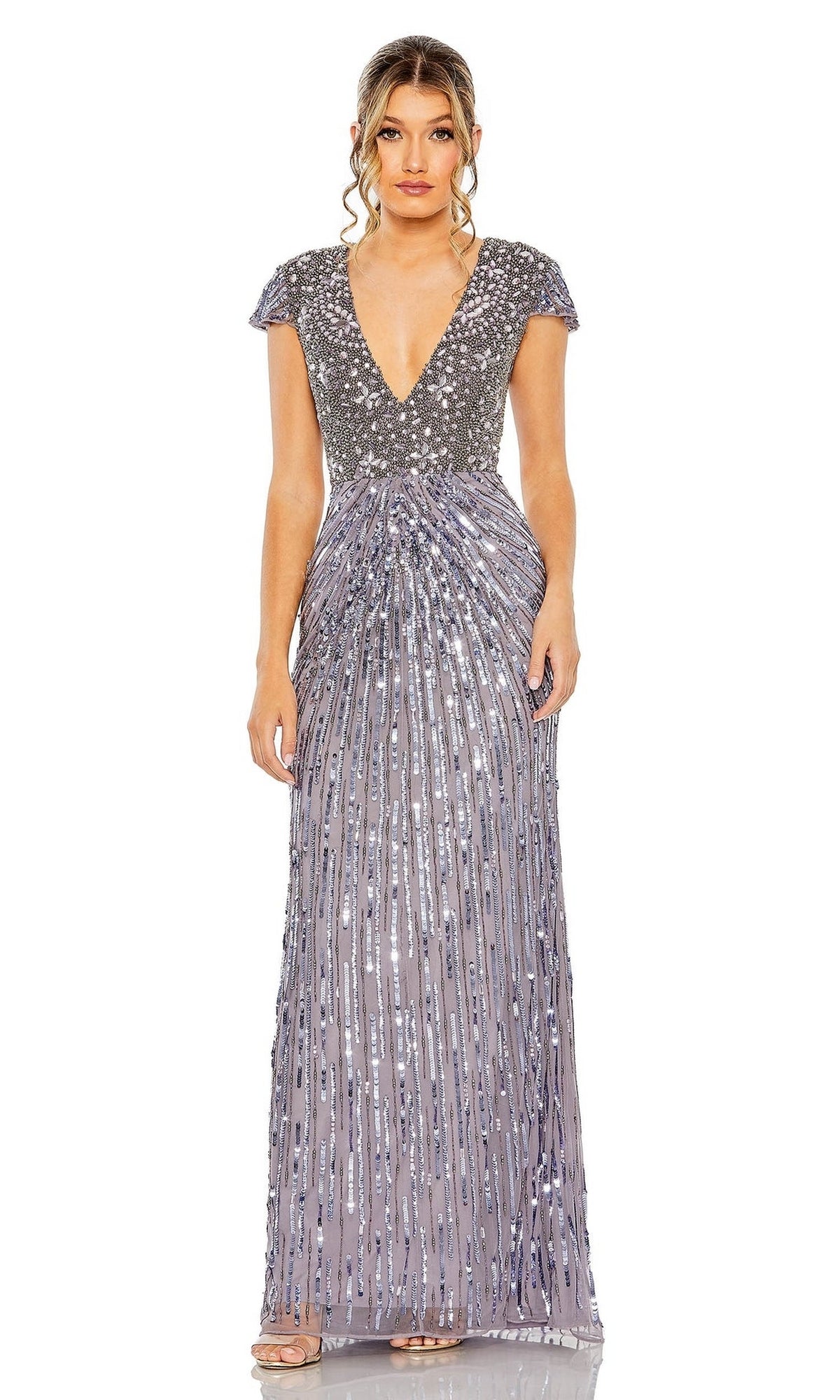 Mac Duggal Heather Gray Sequin Formal Dress 93914