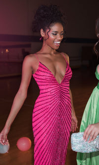 Mac Duggal Hot Pink Beaded Formal Dress 93950