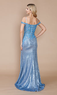 Sheer-Corset Long Sequin Prom Dress: Poly USA 9398