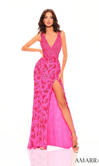 Amarra Deep V-Back Long Beaded Prom Dress 94009