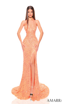 Amarra Long Beaded Halter Prom Dress 94023