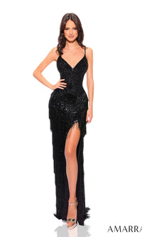 Beaded-Fringe Long Prom Dress: Amarra 94047