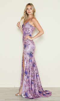 Sequin-Print Long Corset Prom Dress: Poly USA 9442