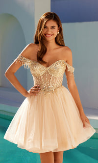 Off-Shoulder Short Prom Dress: Juliet JT947L