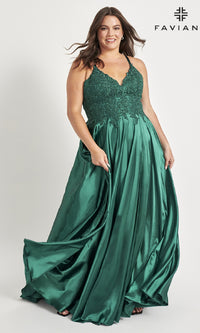 Faviana Plus-Size Long Lace-Up Prom Dress