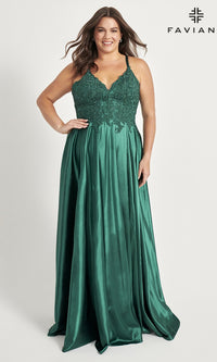 Faviana Plus-Size Long Lace-Up Prom Dress