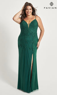 Faviana Embroidered Plus-Size Long Prom Dress