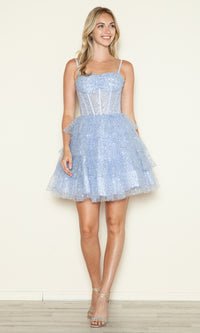 Short Sequin Ruffled Fit-and-Flare Hoco Dress 9546