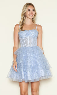 Short Sequin Ruffled Fit-and-Flare Hoco Dress 9546