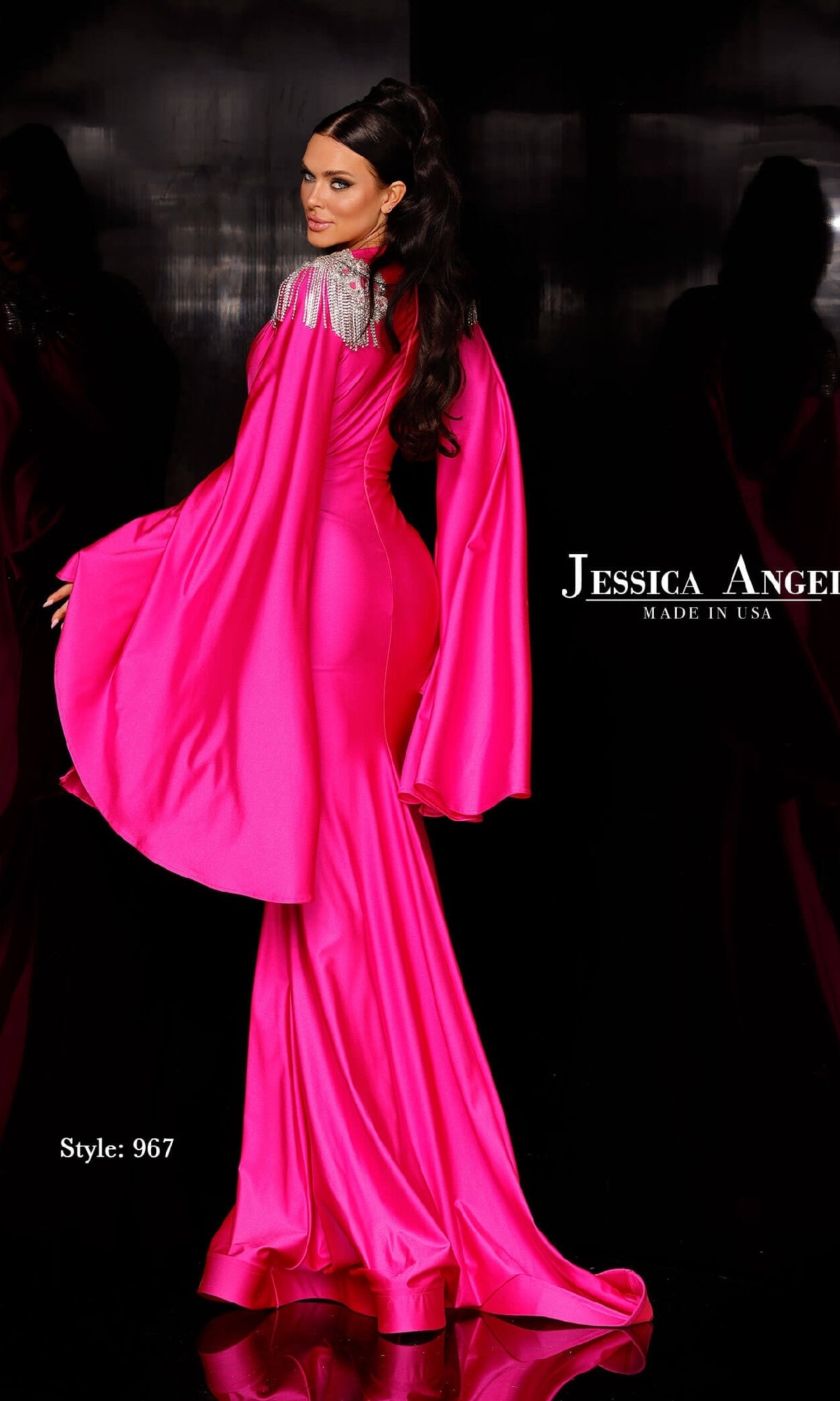 Long Cape-Sleeve Formal Dress: Jessica Angel 967