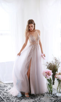 Long Tulle Prom Ball Gown with Embroidery A0672