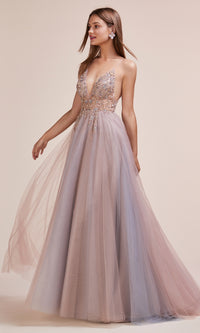 Long Tulle Prom Ball Gown with Embroidery A0672