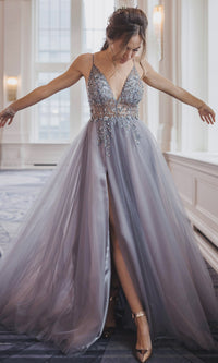 Long Tulle Prom Ball Gown with Embroidery A0672