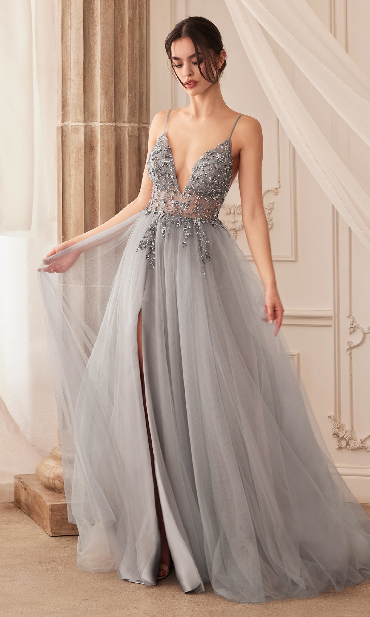 Long Tulle Prom Ball Gown with Embroidery A0672