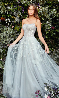 Constellation-Print Strapless Prom Ball Gown A0890