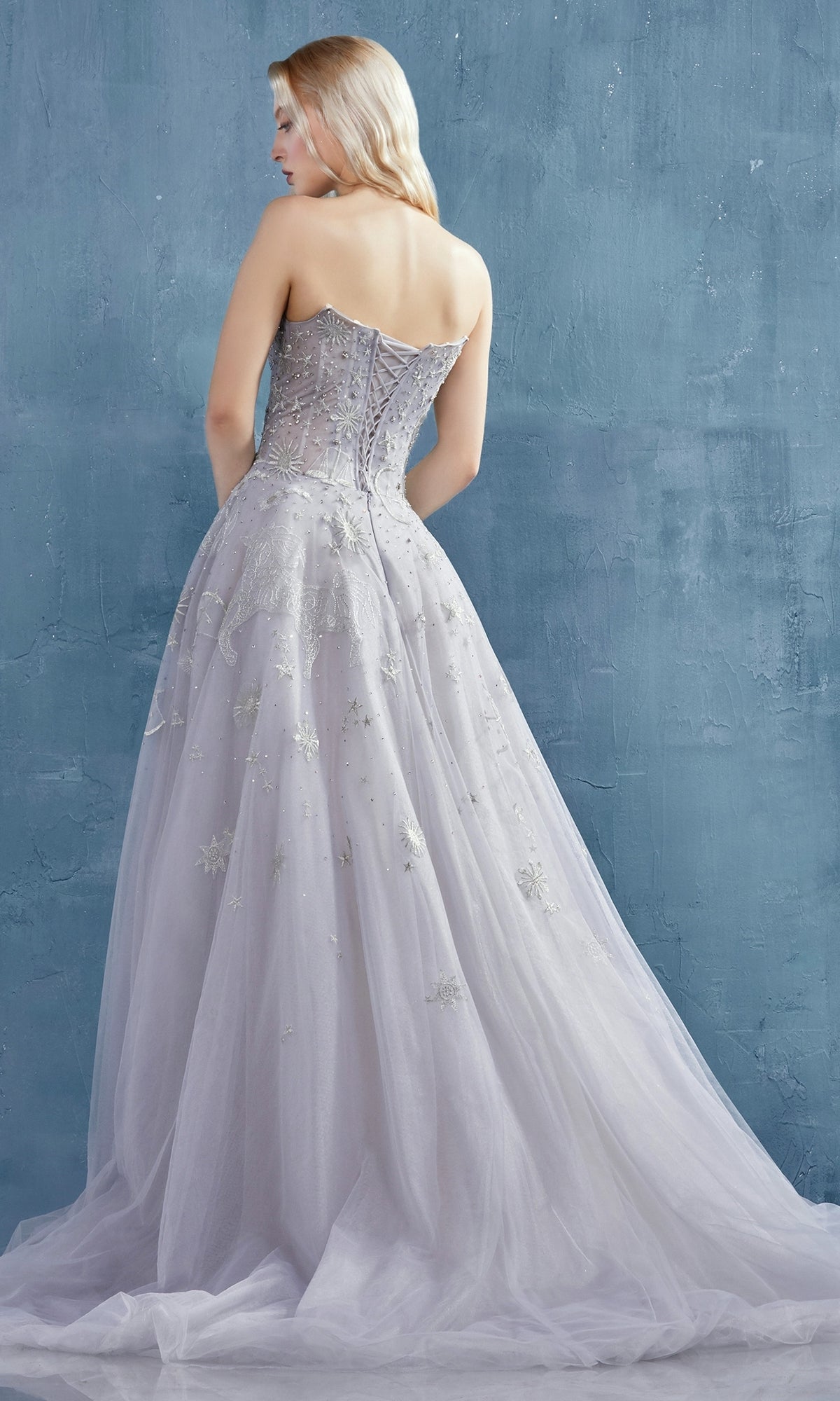 Strapless Prom Ball Gown with Constellation Print