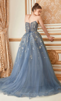 Constellation-Print Strapless Prom Ball Gown A0890