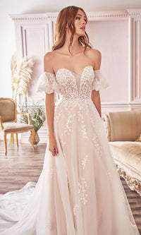 Puff-Sleeve Long White Wedding Dress A1014