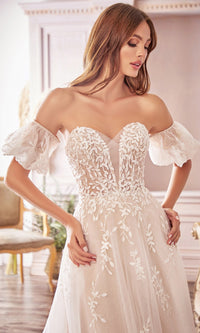 Puff-Sleeve Long White Wedding Dress A1014