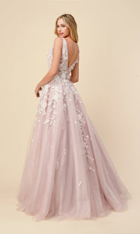 Plunging V-Neck Long Floral Prom Ball Gown A1028