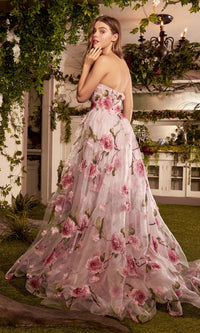 Floral-Print Strapless Long Prom Ball Gown  A1035