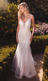 Low V-Neck White Wedding Dress A1039W