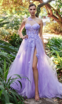 One-Shoulder Sheer-Bodice Long Prom Gown A1053