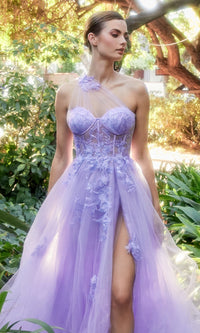 One-Shoulder Sheer-Bodice Long Prom Gown A1053